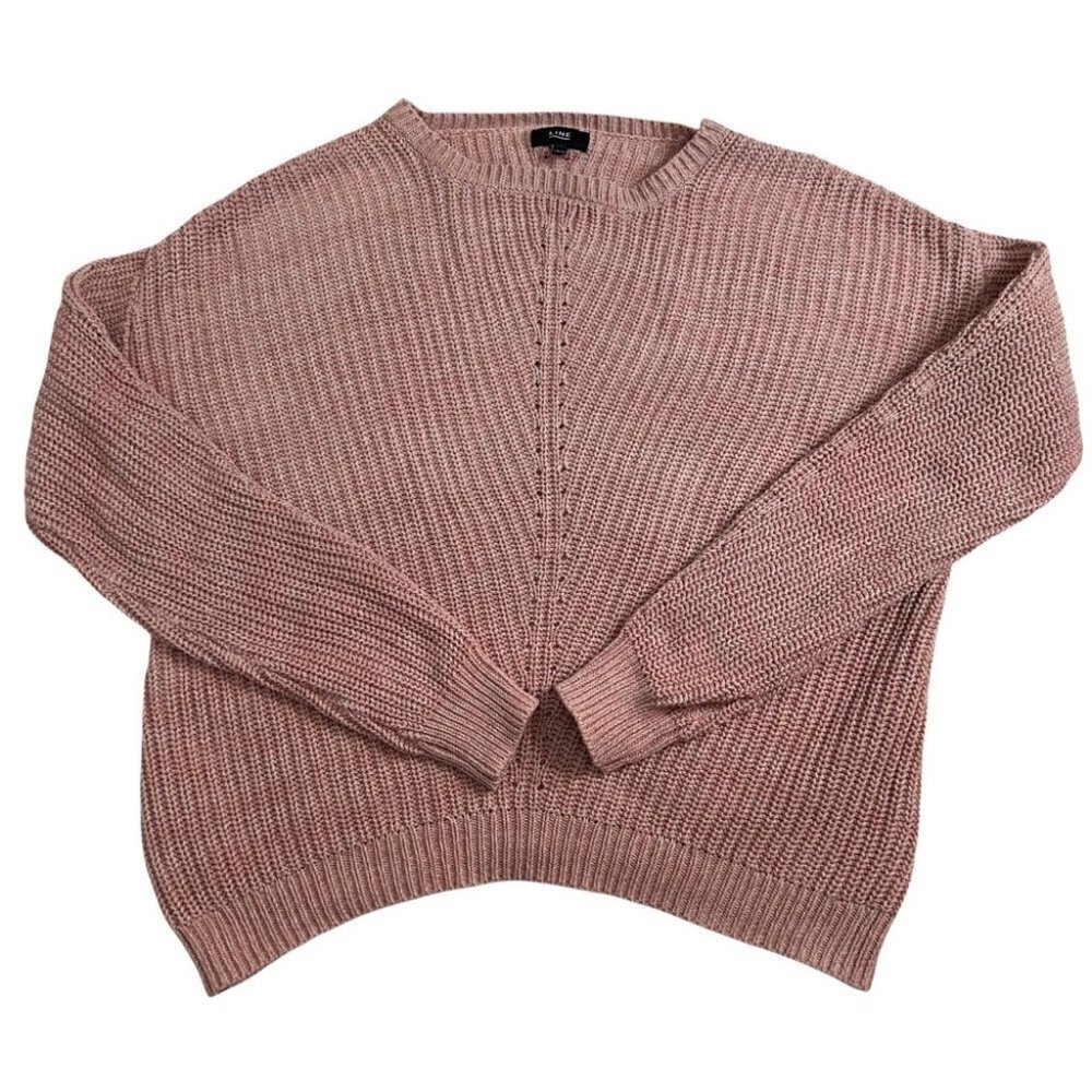 line the Label Drop Shoulder 100% Cotton Pink Pullover Sweater Size XS